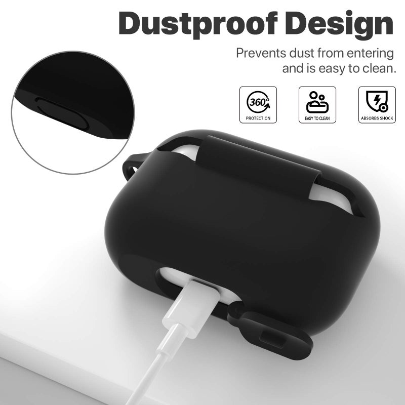 ATUAT for AirPods Pro 1st/2nd Generation Case Cover, Protective Silicone Skin Accessories with Keychain for Women Men for Apple AirPods Pro 2019/2022 Charging Case,Front LED Visible-Black - Image 4